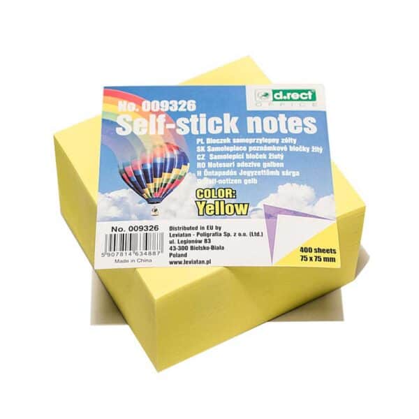 ΧΑΡΤΑΚΙΑ ΣΗΜΕΙΩΣΕΩΝ ΚΙΤΡΙΝΑ ΚΥΒΟΣ ΑΥΤΟΚΟΛΛΗΤΑ 75mm x 75mm 400Φ D-RECT