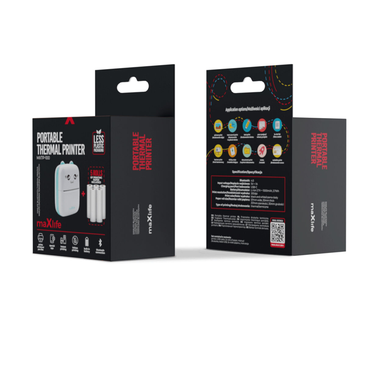 ΘΕΡΜΙΚΟΣ ΕΚΤΥΠΩΤΗΣ ΠΑΙΔΙΚΟΣ ΦΟΡΗΤΟΣ BLUETOOTH MXTP-100 ΡΟΖ MAXLIFE - Image 6