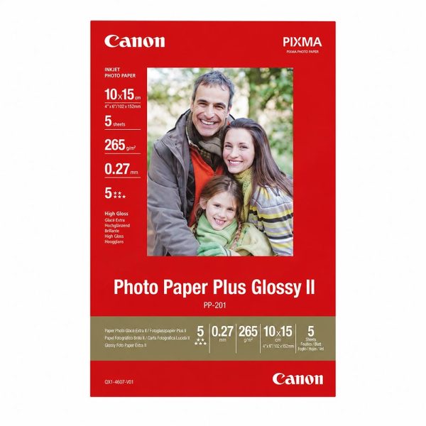 ΦΩΤΟΓΡΑΦΙΚΟ ΧΑΡΤΙ INKJET PHOTO PAPER PLUS GLOSSY II 10x15cm 265g (5 ΦΥΛΛΑ) PP-201 CANON