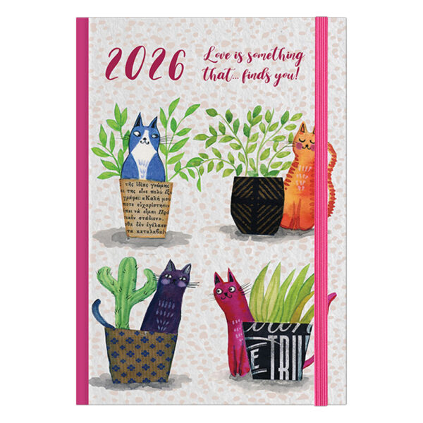 ΗΜΕΡΟΛΟΓΙΟ ΗΜΕΡΗΣΙΟ ΣΚΛΗΡΟ ΕΞΩΦΥΛΛΟ ΜΕ ΣΧΕΔΙΟ ΚΑΙ ΛΑΣΤΙΧΟ 2026 CATS 12X17 ΛΙΝΑΡΔΑΤΟΣ