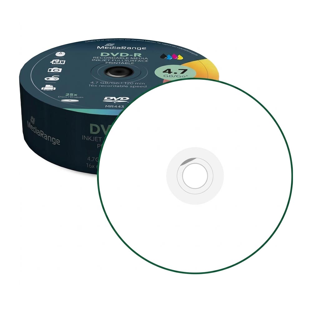 diskoi-dvd-r-4-7gb-120min-16x-inkjet-fullsurface-printable-cake-box-25-temachia-mr407-mediarange ΔΙΣΚΟΙ DVD-R 4.7GB 120MIN 16x INKJET FULLSURFACE PRINTABLE CAKE BOX 25 ΤΕΜΑΧΙΑ (MR407) MEDIARANGE - Image 1